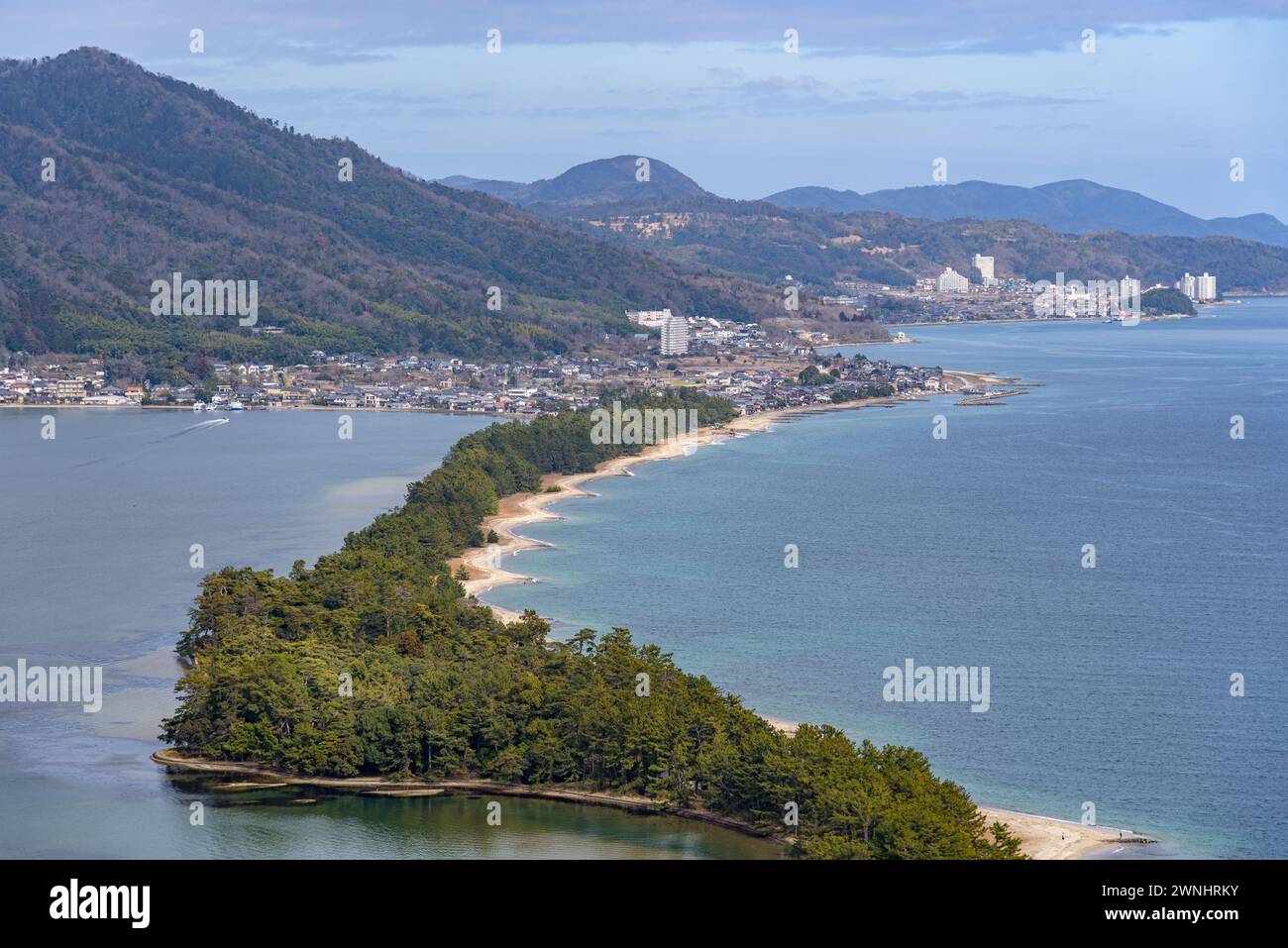 Amanohashidate on the Sea of Japan in north Kyoto prefecture considered as one of the top three scenic views in Japan Stock Photo