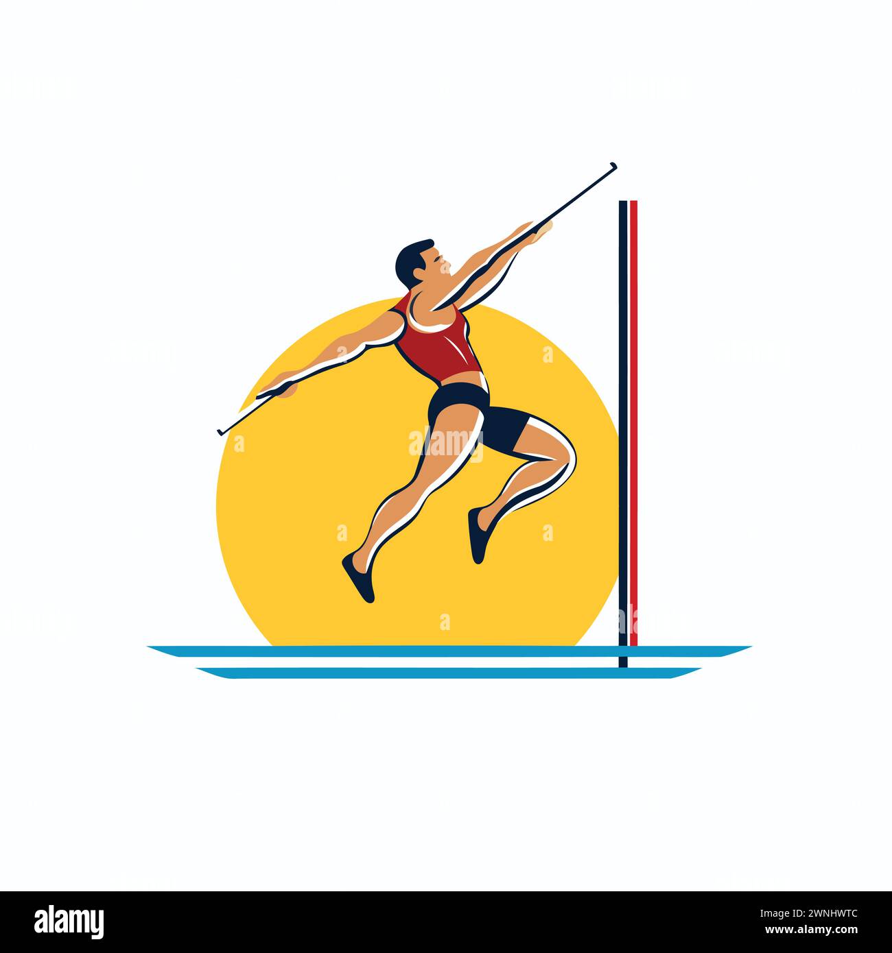Illustration of a javelin thrower jumping off a hurdle Stock Vector