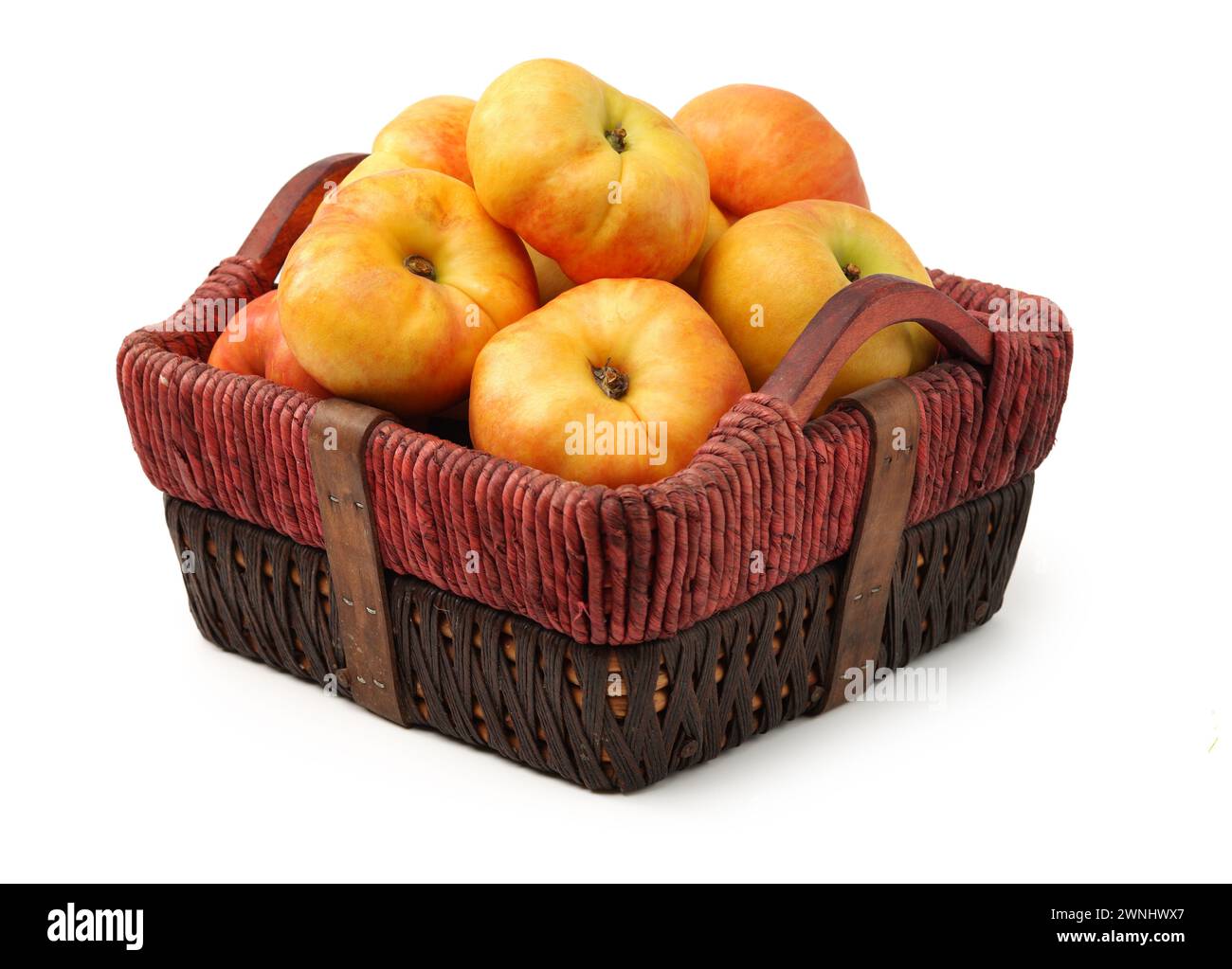 chinese flat peaches on white background Stock Photo