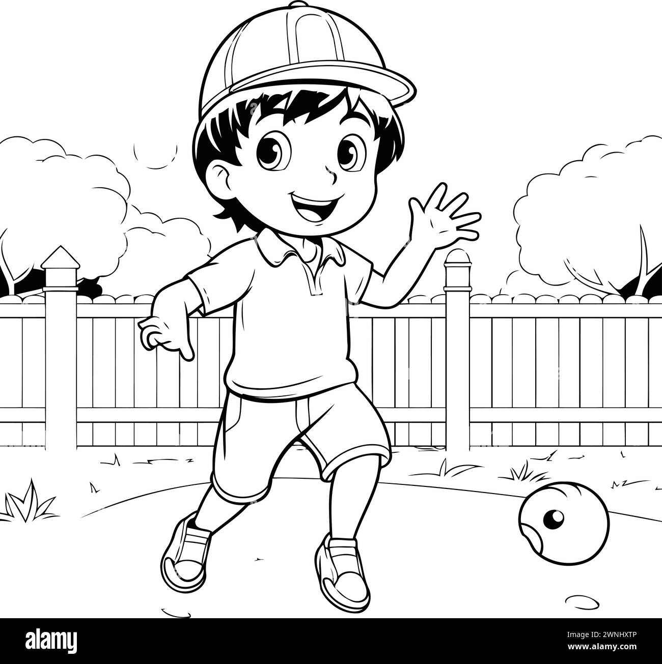 Coloring book for children: Boy playing soccer. Vector illustration. Stock Vector