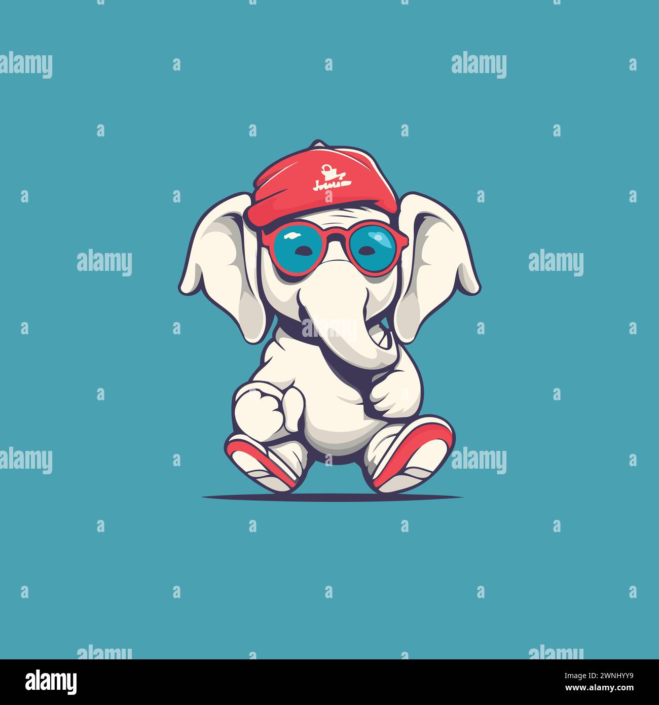 vector funny cartoon cute white elephant with sunglasses isolated on ...