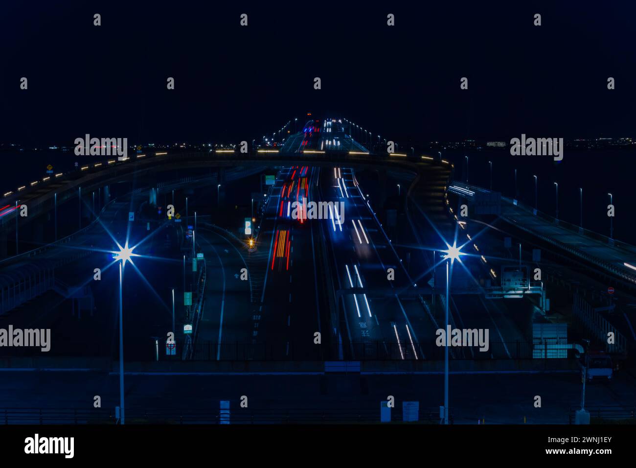 A night traffic jam on the highway at Tokyo bay area in Chiba Stock Photo