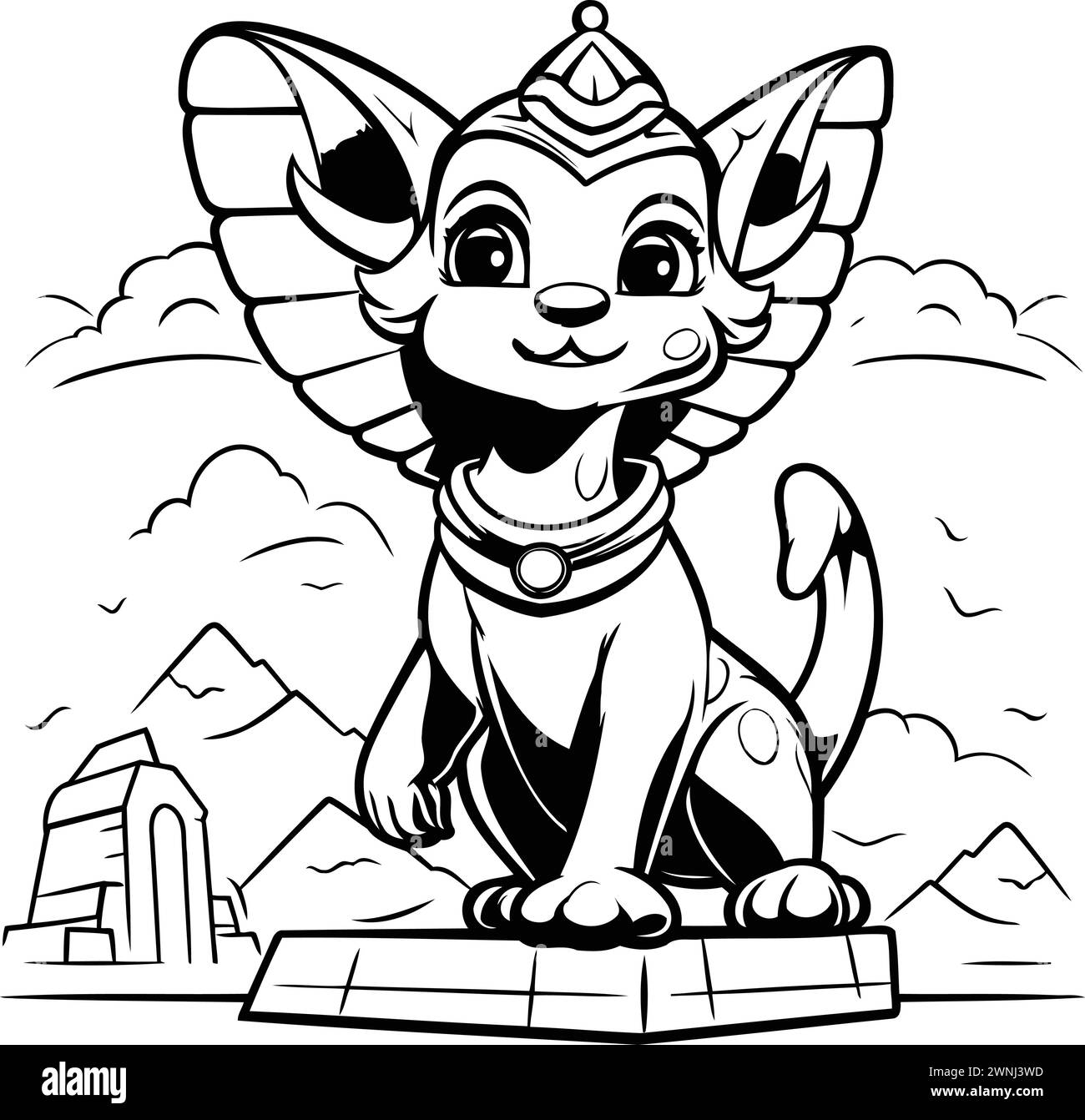 Vector illustration of Cartoon Chihuahua on the background of an Egyptian temple. Stock Vector