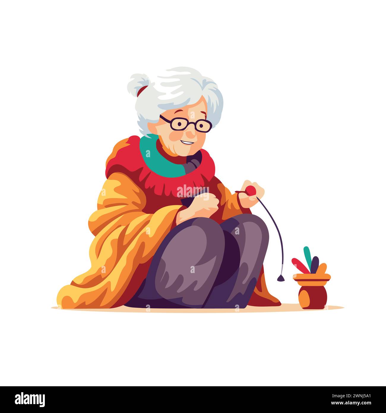 Knitting elderly woman Stock Vector Images - Alamy