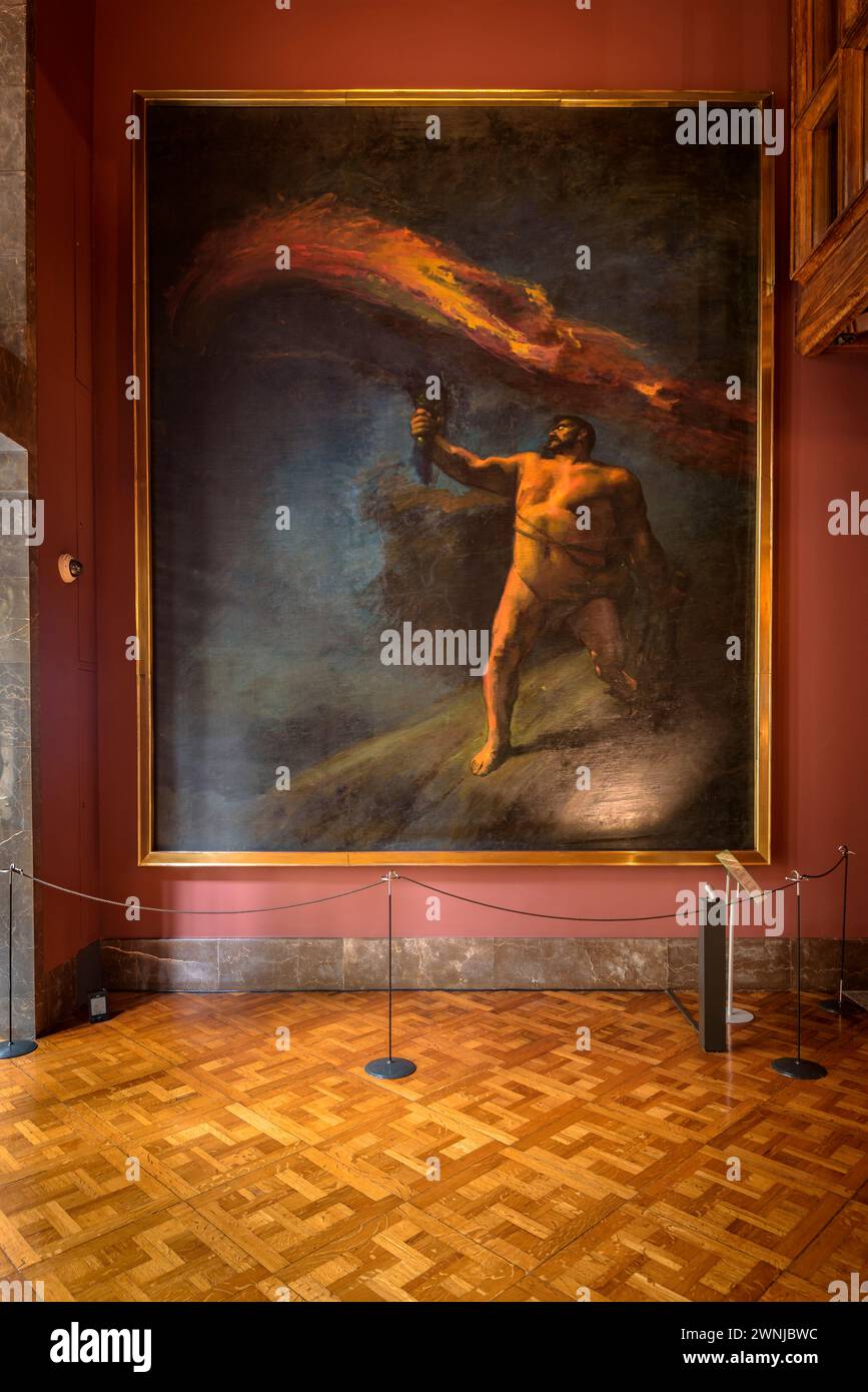 Painting by Aleix Clapés called 'Hercules looking for the Hesperides' from 1892, located in the Güell Palace (Barcelona, Catalonia, Spain) Stock Photo