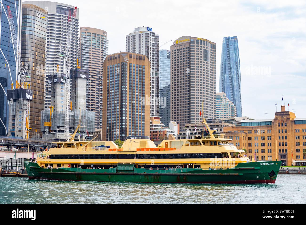 Sydney ferry, the MV Freshwater Manly ferry, departs Circular Quay on route to Manly Sydney Australia Stock Photo