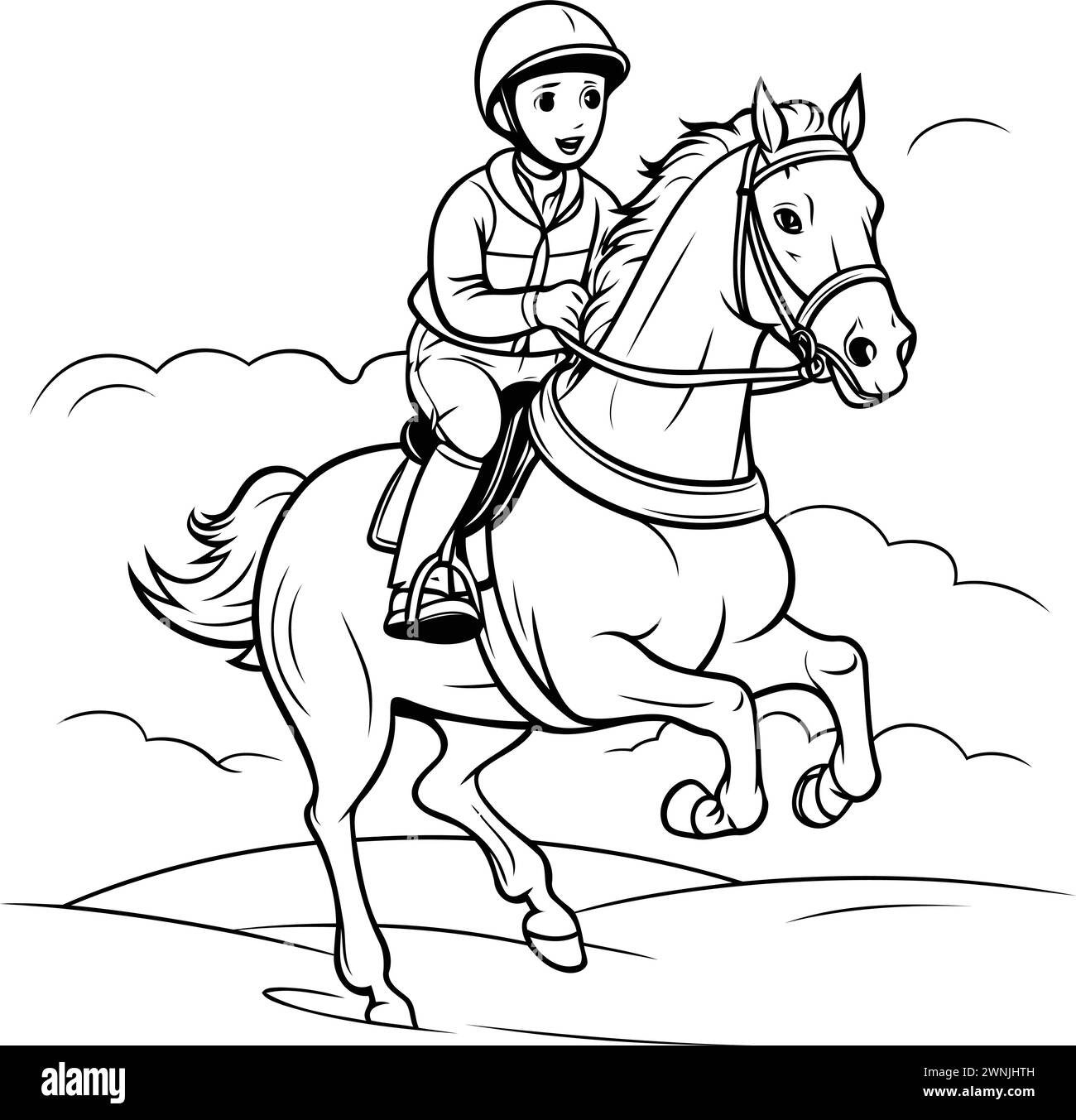 Jockey riding a horse. sketch for your design. Vector illustration Stock Vector