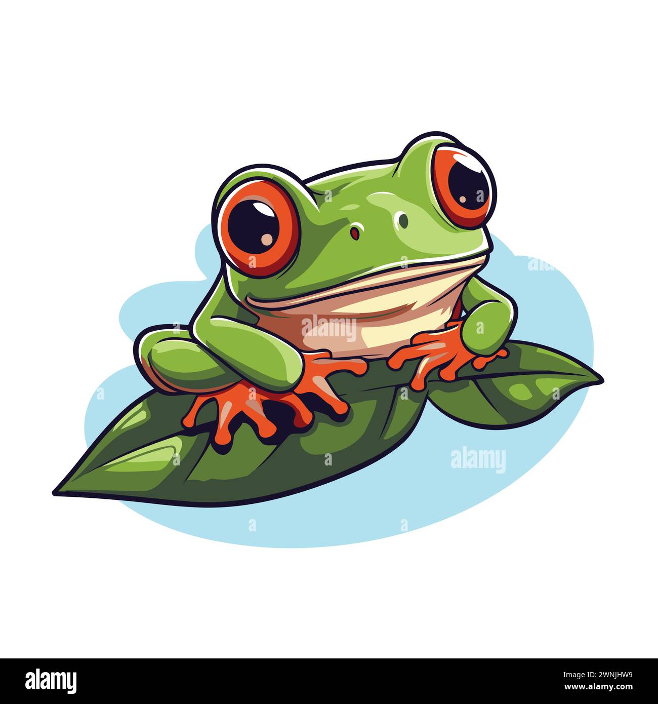 Frog on leaf isolated on white background. Vector cartoon illustration ...