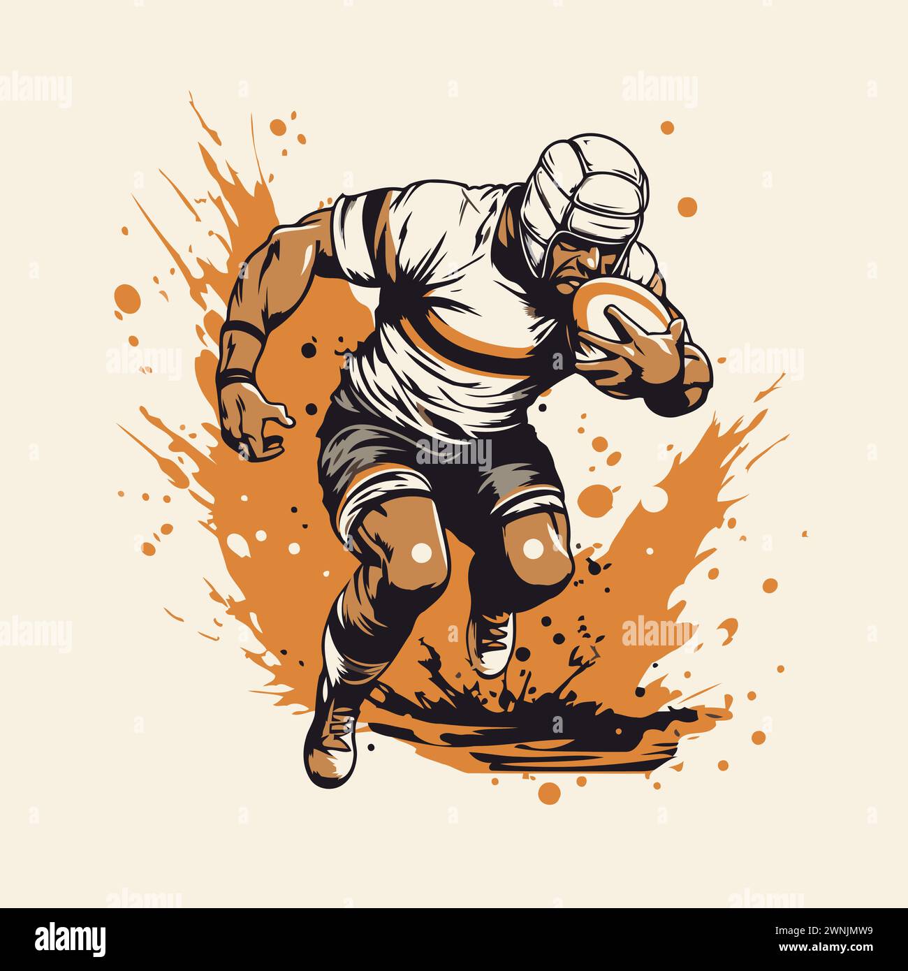 Rugby player with ball. vector illustration in vintage style. Stock Vector