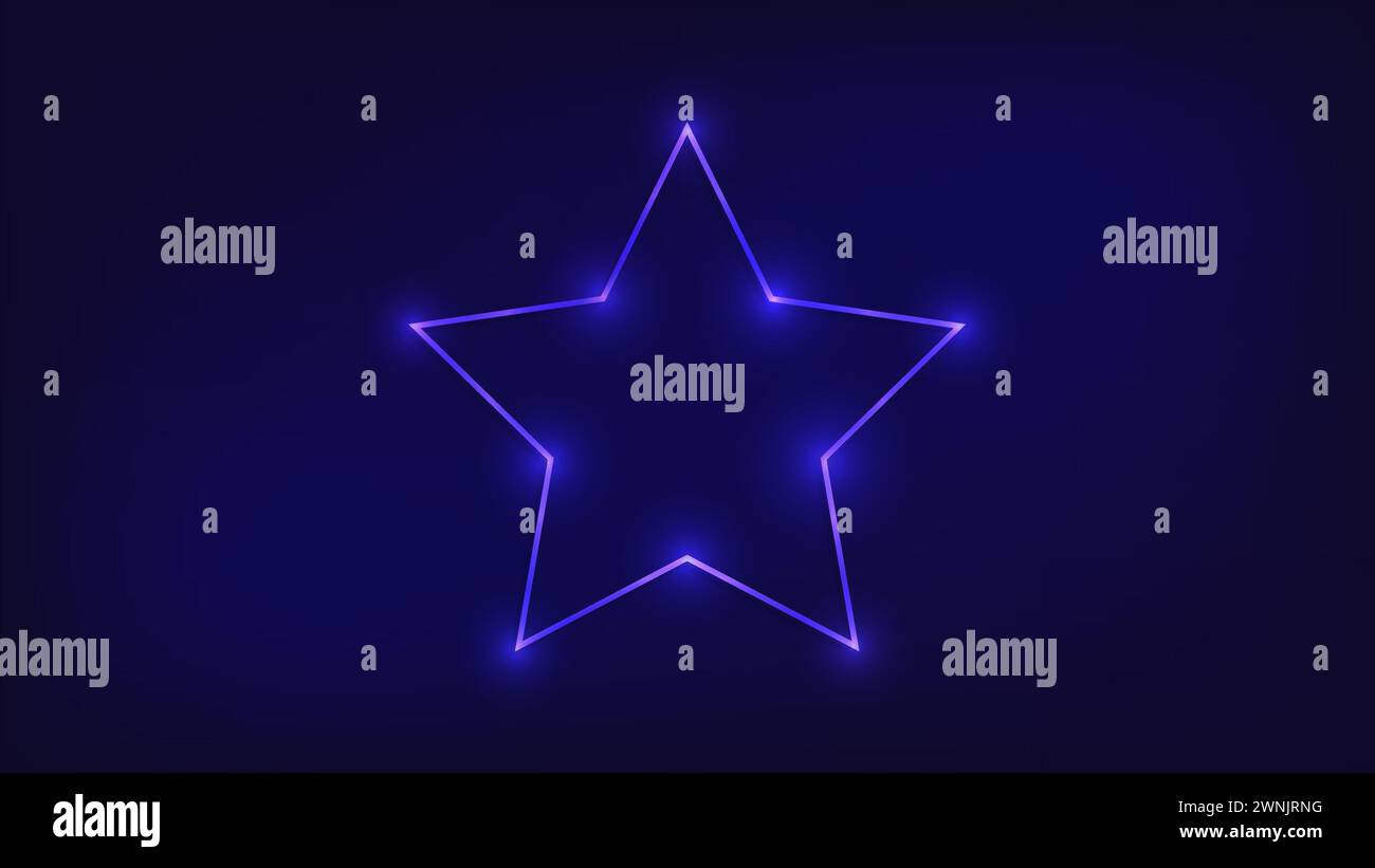 Neon frame in star form with shining effects on dark background. Empty glowing techno backdrop. Vector illustration. Stock Vector