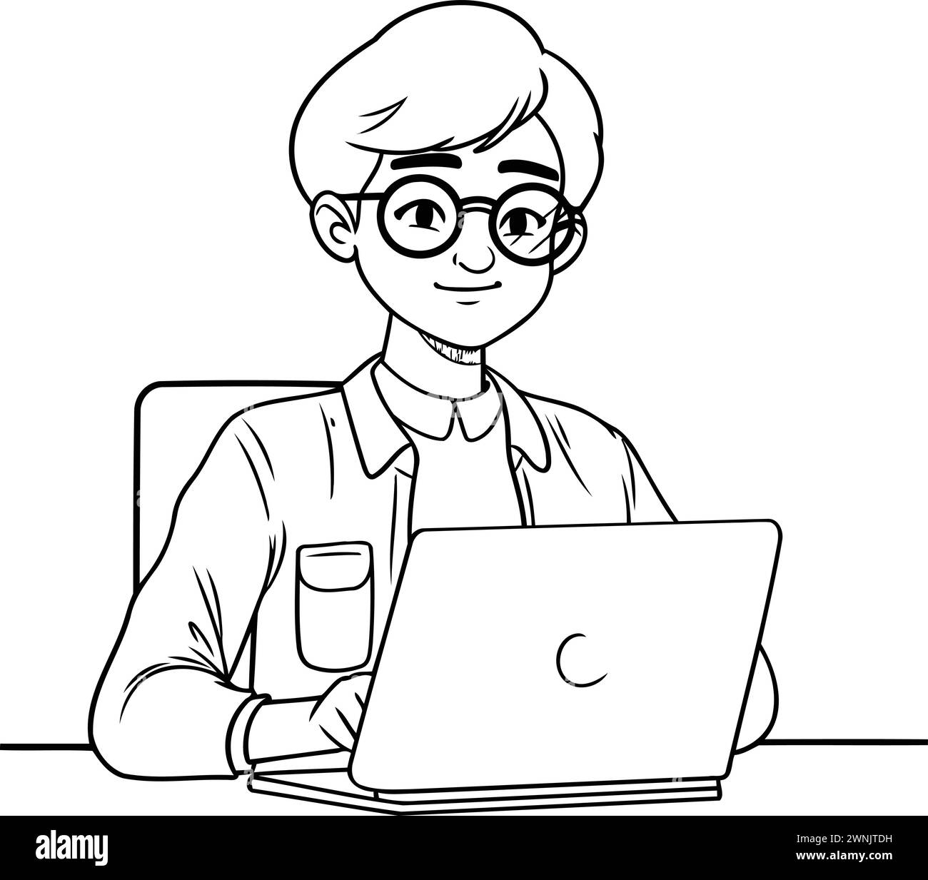 Young man sitting desk working Black and White Stock Photos & Images ...