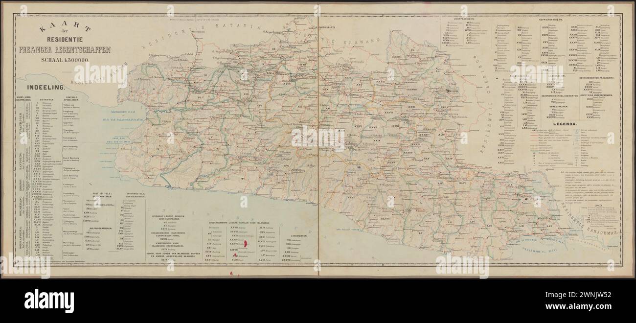 Old Maps of Preanger Regencies 19th Century Stock Photo