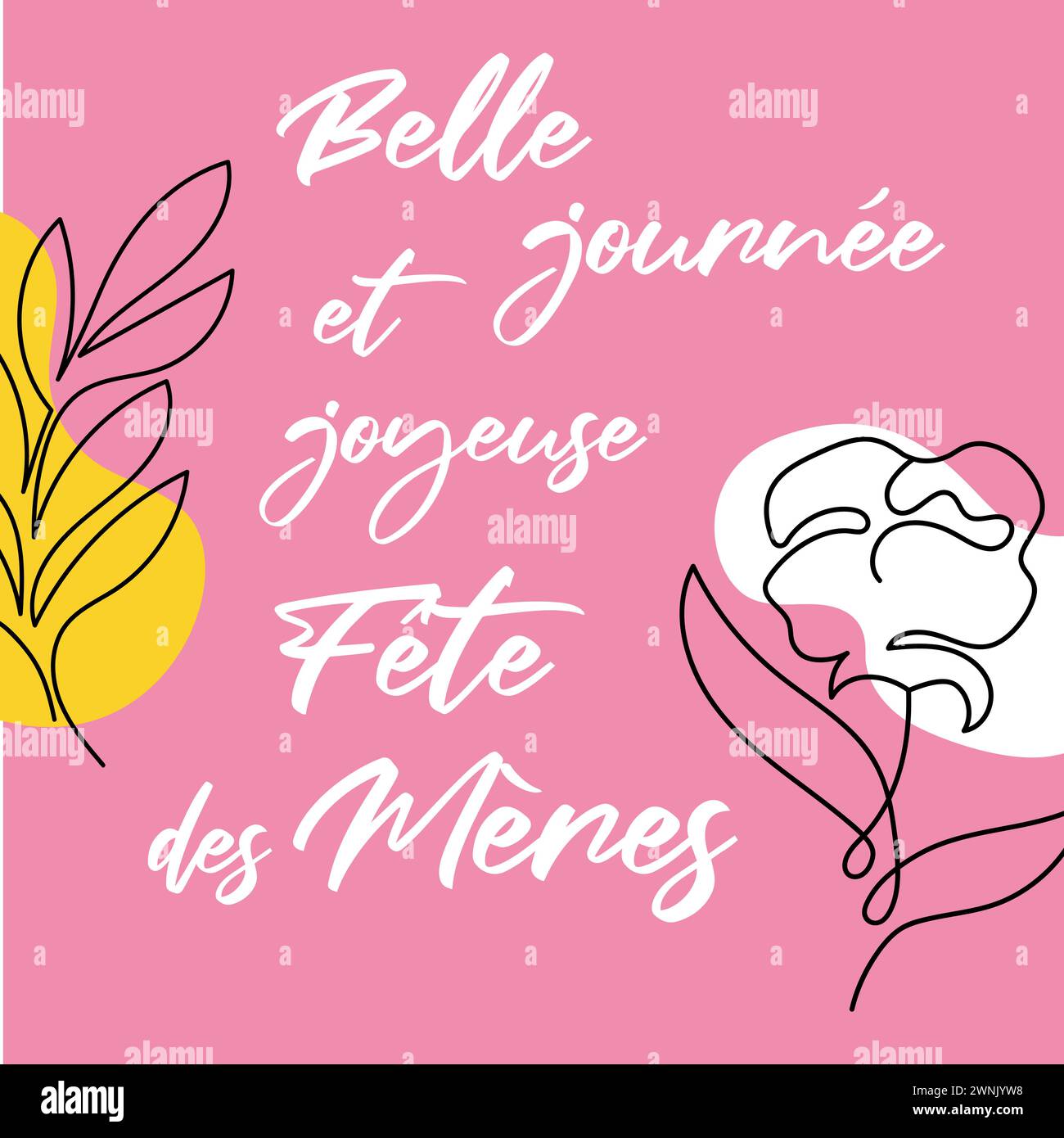 Mother day greeting card in French language. Vector line art design ...