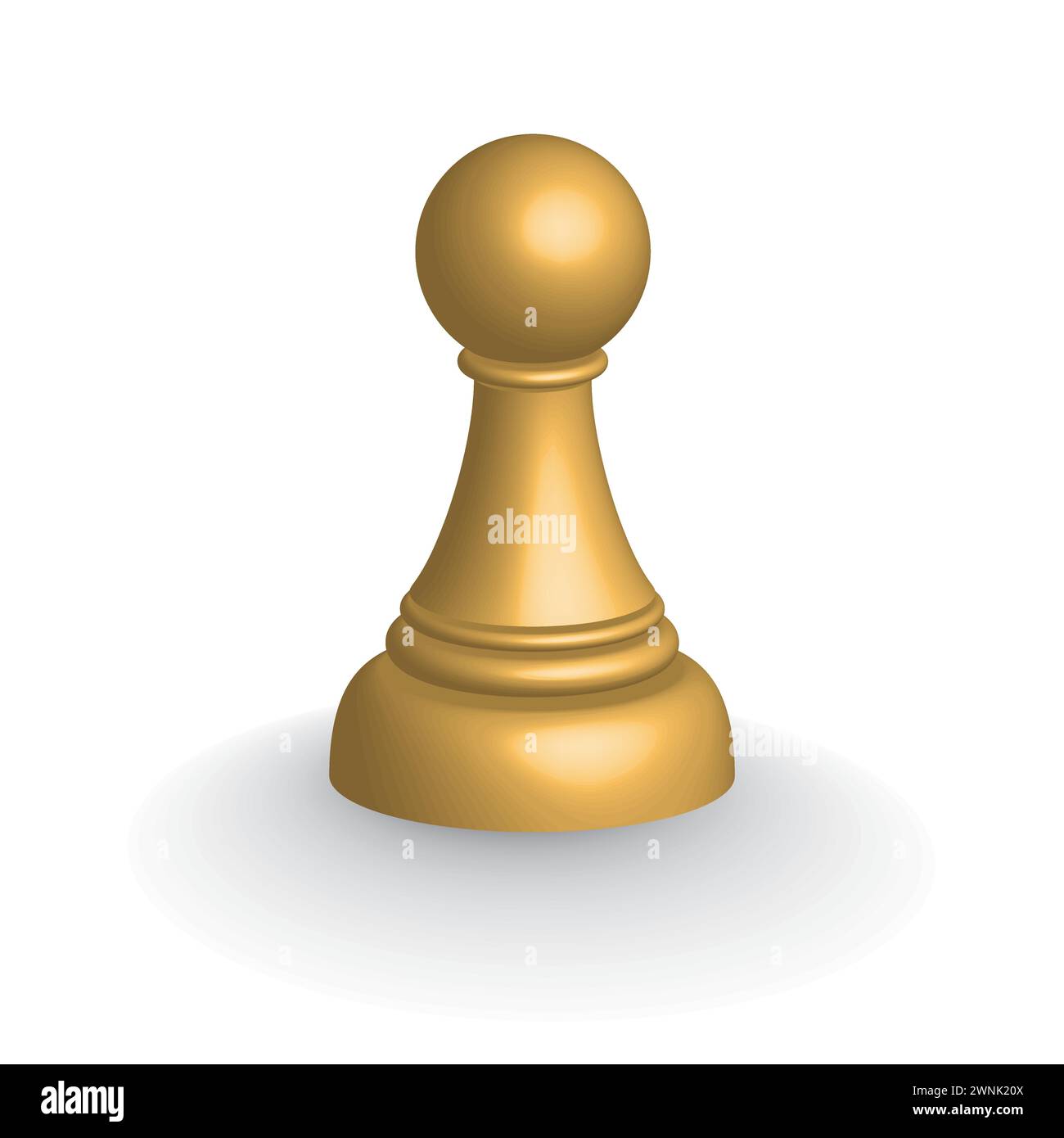 3d golden chess pawn isolated on white background. Isometric chess piece icon vector illustration. Stock Vector