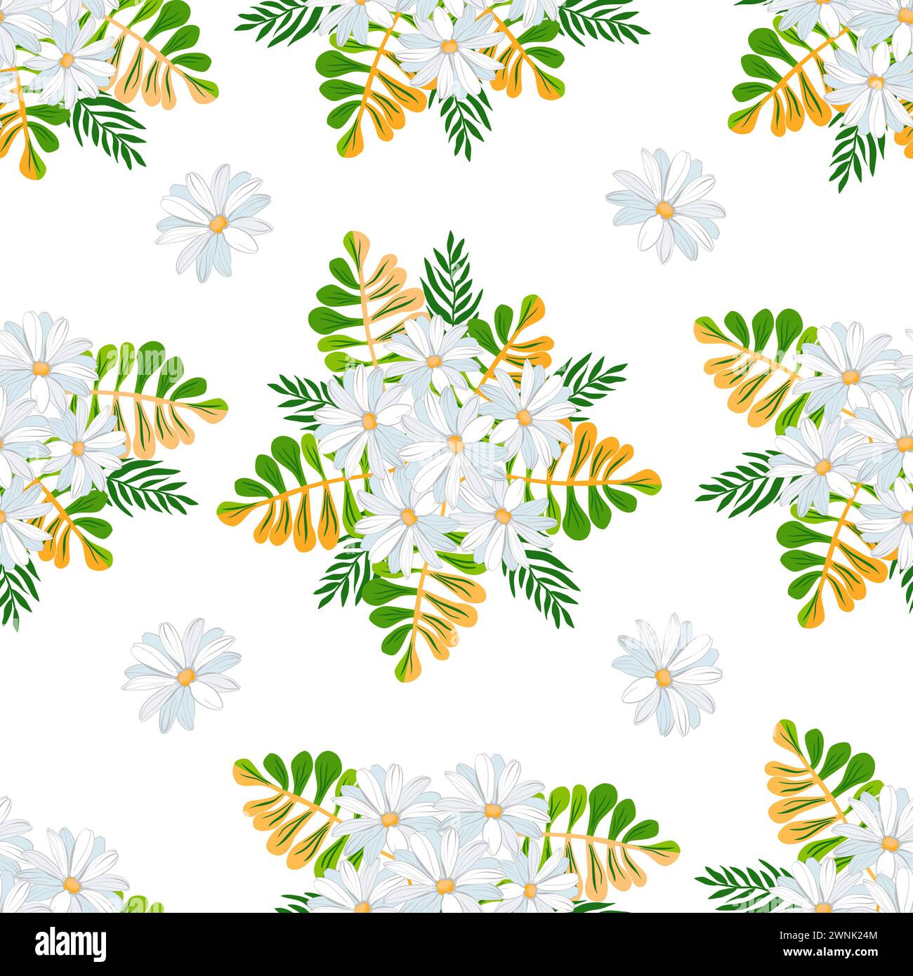 Seamless floral pattern with bouquets of daisies vector illustration ...