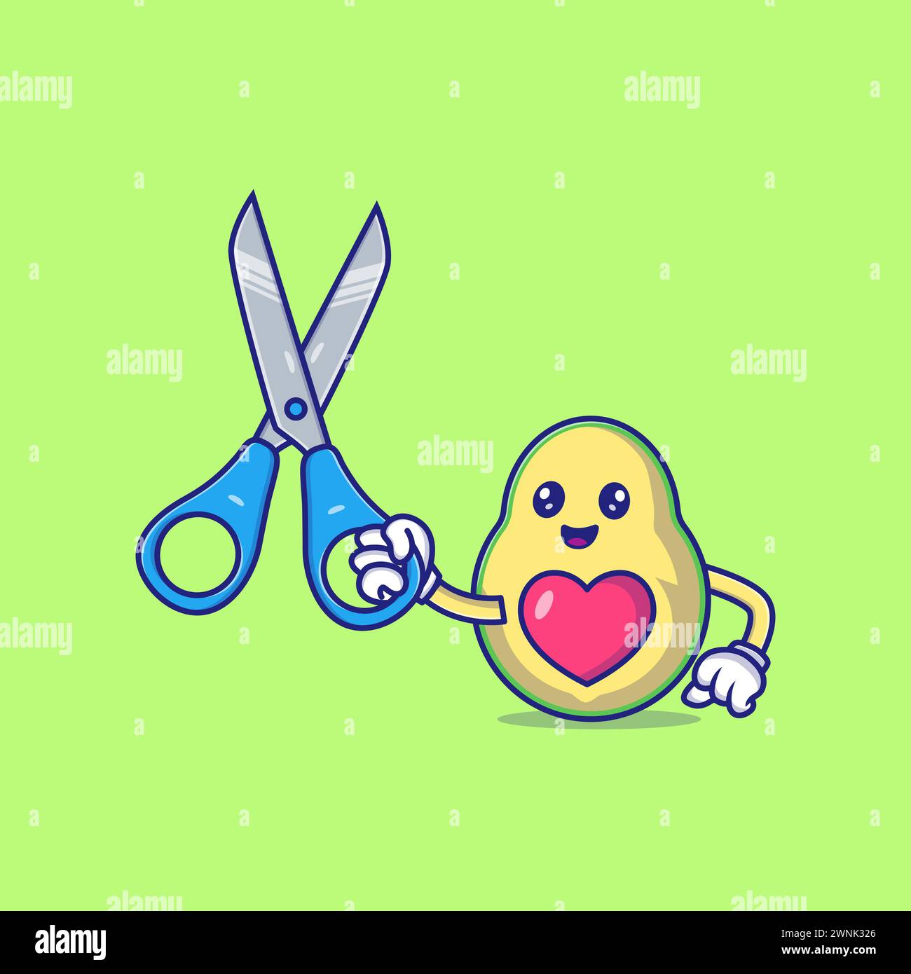 Cute Avocado Holding Scissors Character Vector Icon Illustration Stock Vector