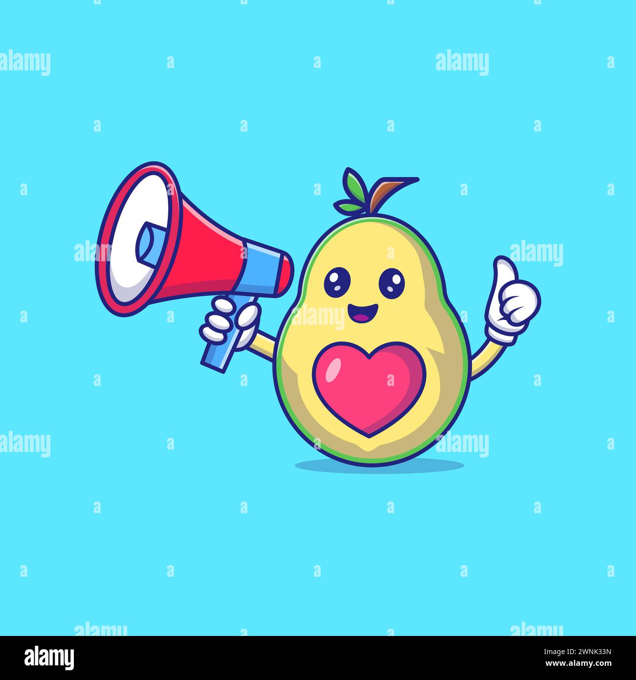 Cute Avocado Holding A Megaphone Vector Icon Illustration Stock Vector