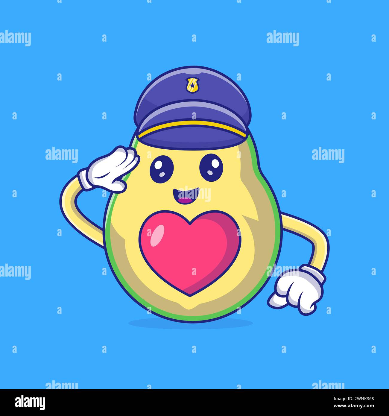 Cute Avocado Police Officer Saluting Character Vector Icon Illustration Stock Vector