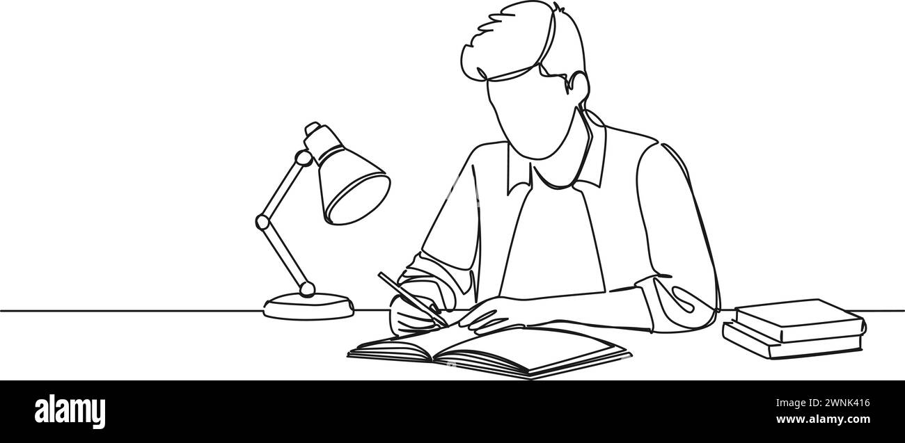 continuous single line drawing of student doing homework, line art ...