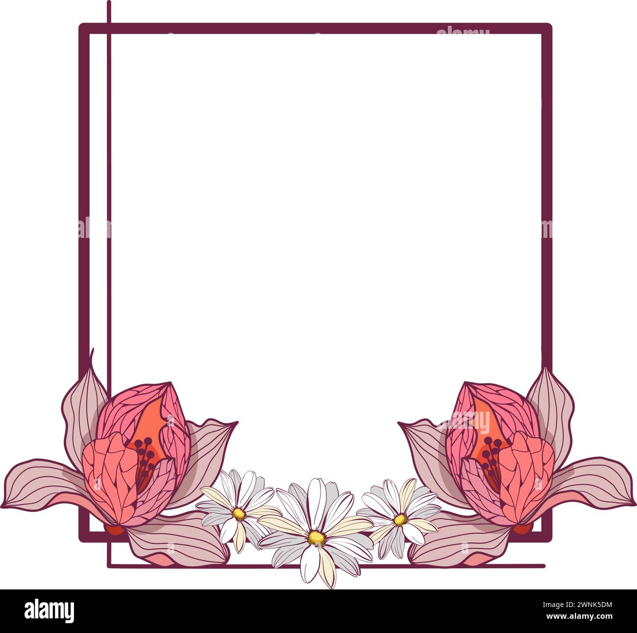 Floral holiday frame with magnolias and daisy flowers vector illustration Stock Vector