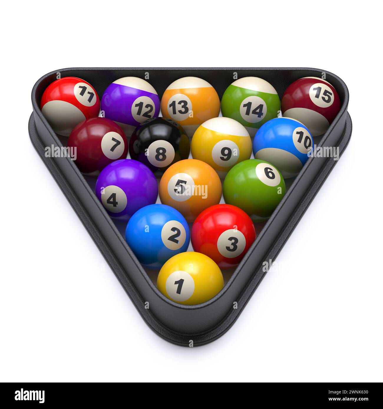Pool balls in triangle starting position 3D rendering illustration