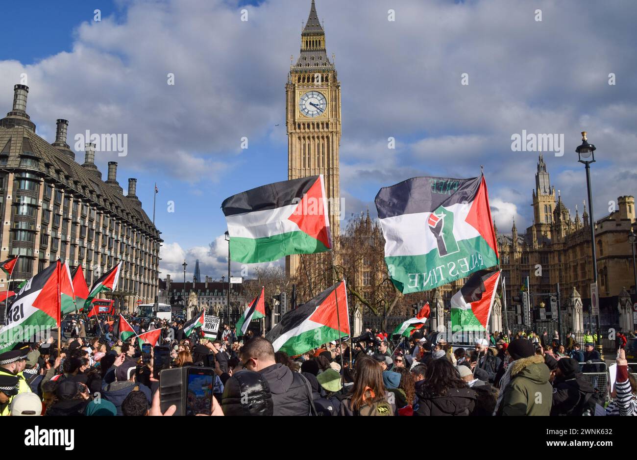 London, UK. 2nd March 2024. Pro-Palestine protesters gather in Westminster demanding immediate aid into Gaza and calling on UK Prime Minister Rishi Sunak to resign as the Israel-Hamas war continues. Credit: Vuk Valcic/Alamy Live News Stock Photo
