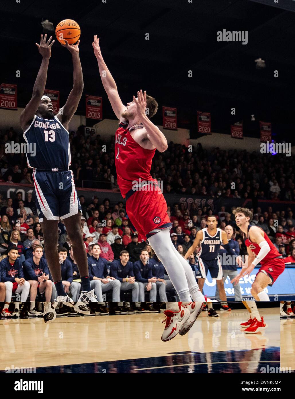 March 02 2024 Moraga, CA U.S.A. Gonzaga Forward Graham Ike (13)shoots ...