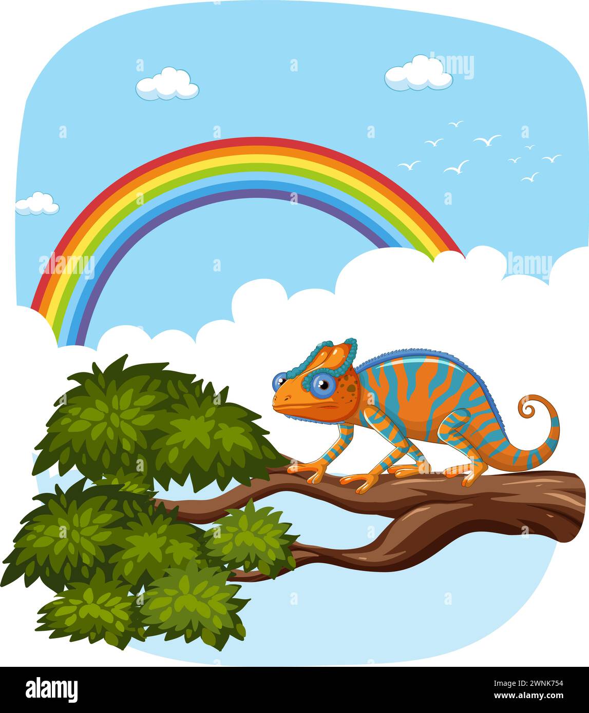 Vector illustration of a chameleon with a vibrant rainbow. Stock Vector