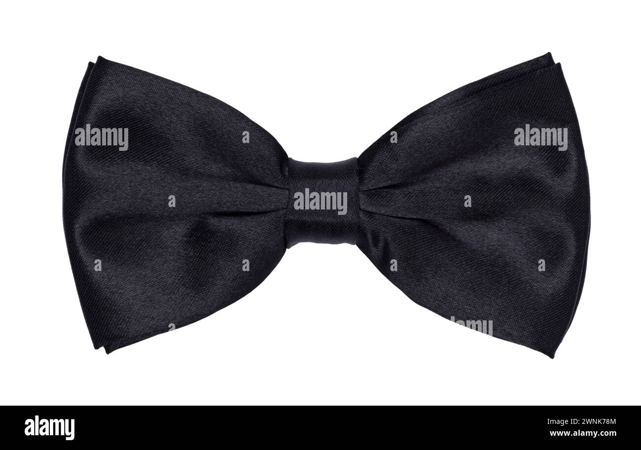 Top view close up of black bow tie, isolated on white background. Stock Photo