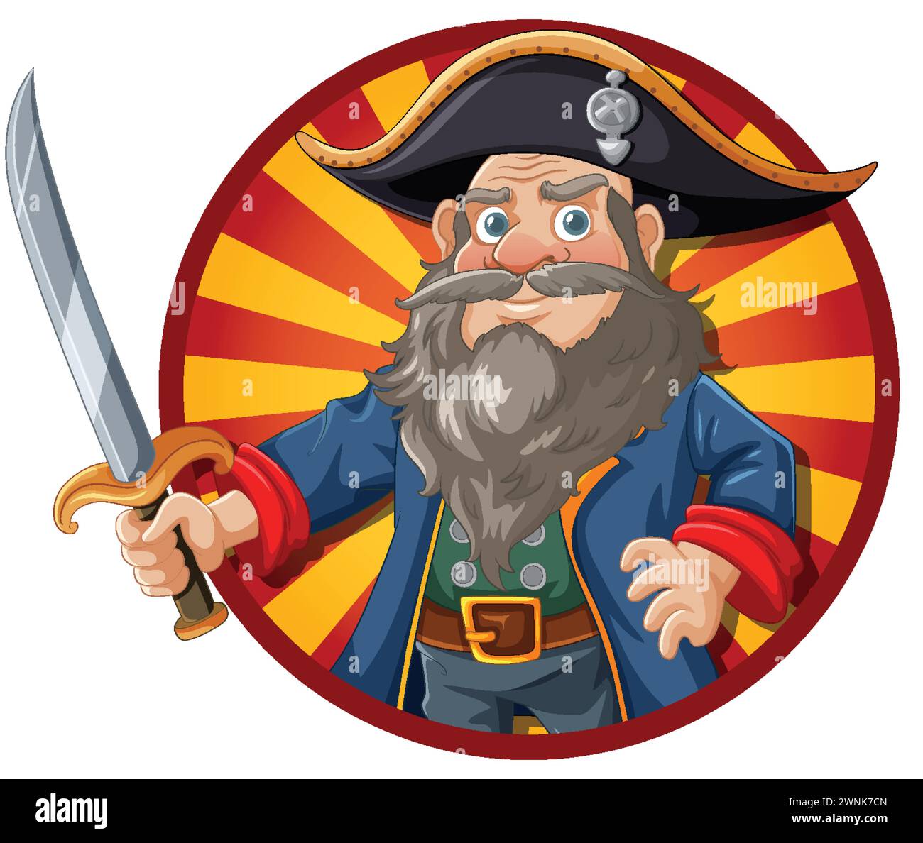 Cartoon pirate with sword on colorful background Stock Vector