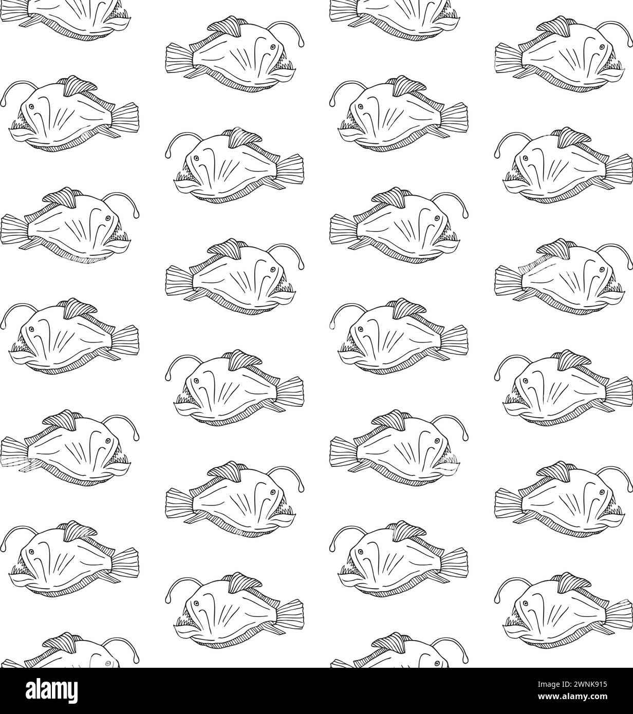 Vector seamless pattern of hand drawn doodle sketch angler fish ...