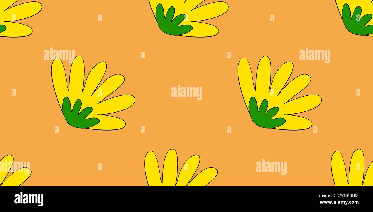 Seamless pattern with yellow flowers on orange background, vector illustration Stock Vector