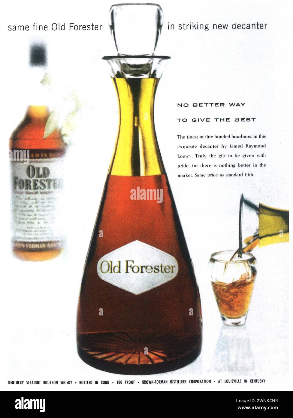 1955 Old Forester Bourbon Print Ad. "...in striking new decanter" Stock Photo
