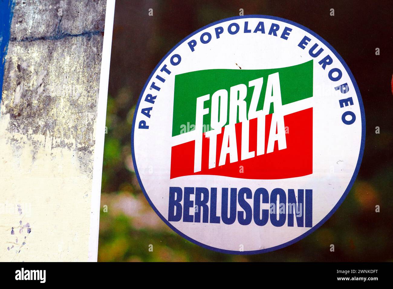 Abruzzo, Italy: Detail of Election Wall Poster for the ABRUZZO Regional Election of March 10, 2024 with symbol of FORZA ITALIA Political Party Stock Photo