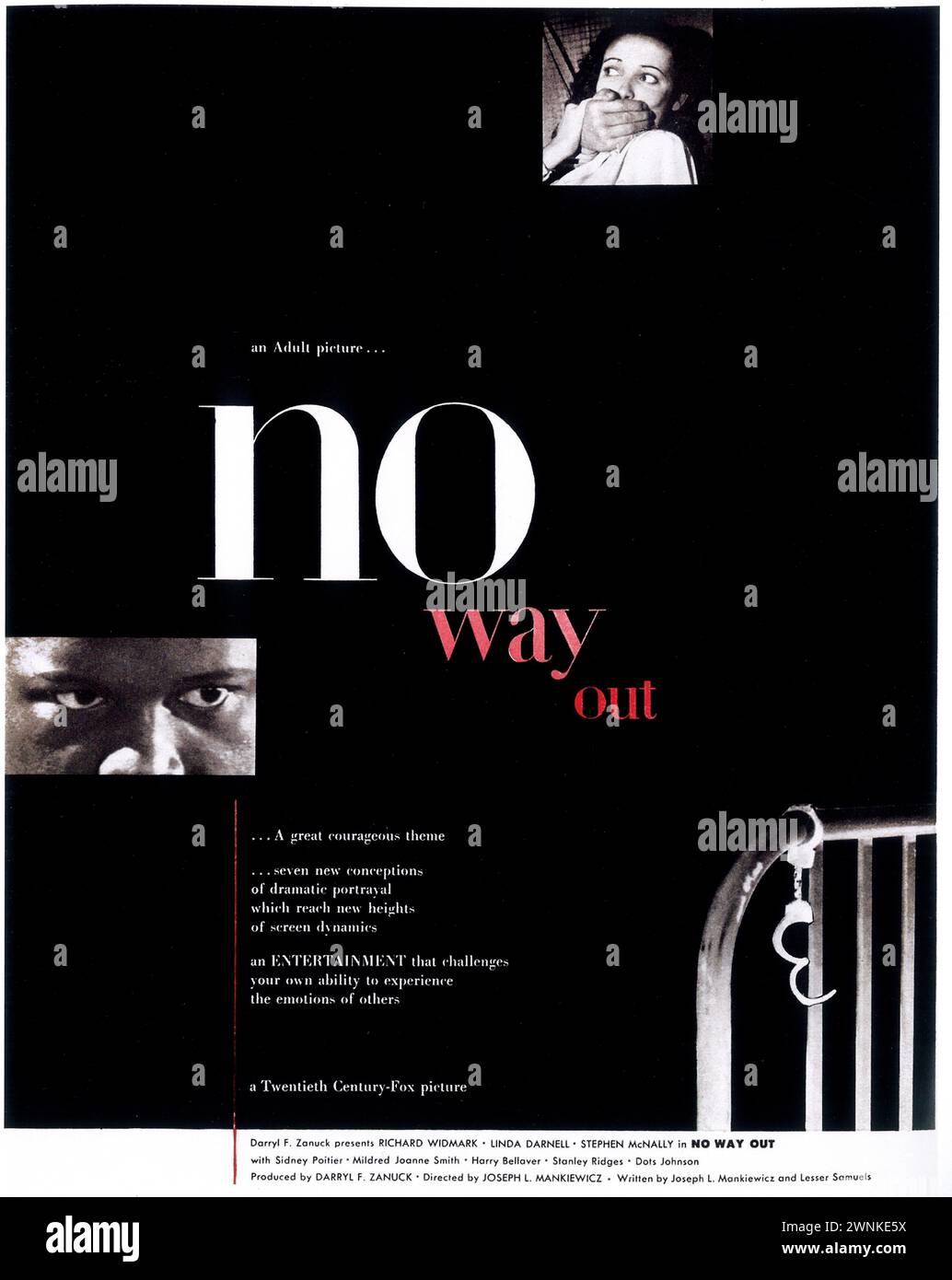 1950 No Way Out film poster, noir / crime film with Sidney Poitier directed by Joseph L. Mankiewicz,  20th Century Fox Stock Photo