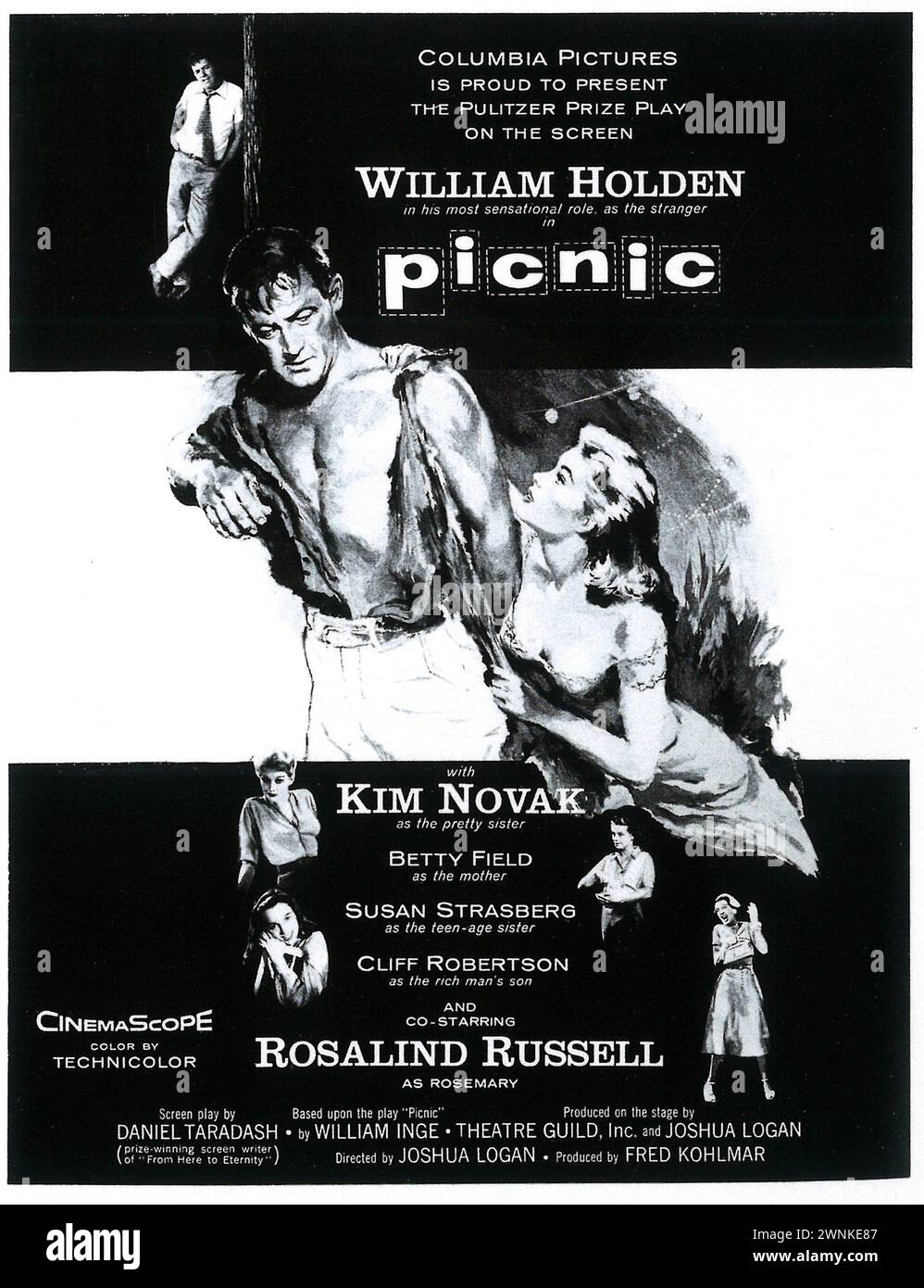 1955  Picnic film poster print ad with Kim Novak William Holden, directed by Joshua Logan, Columbia Stock Photo