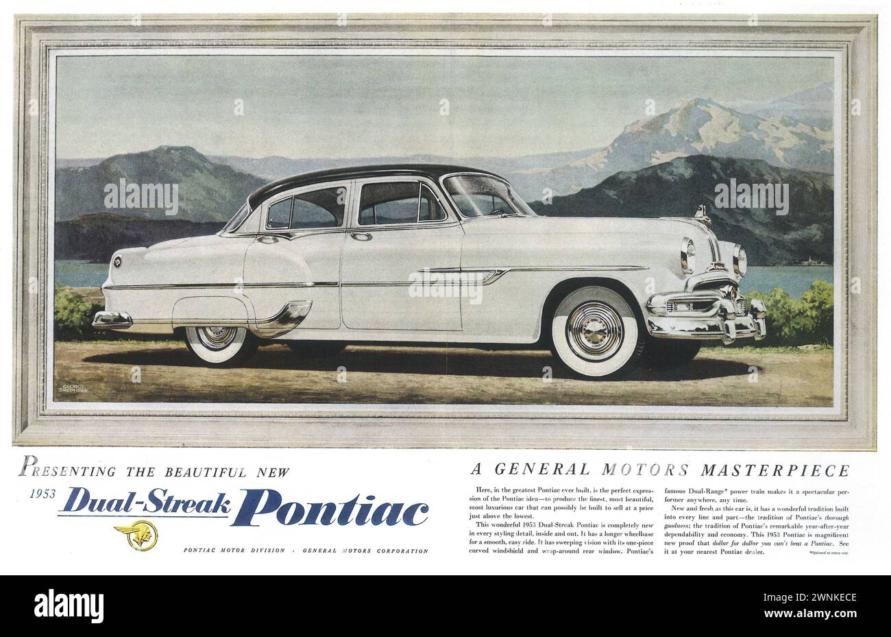 1953 Dual-Streak Pontiac Print Ad Stock Photo