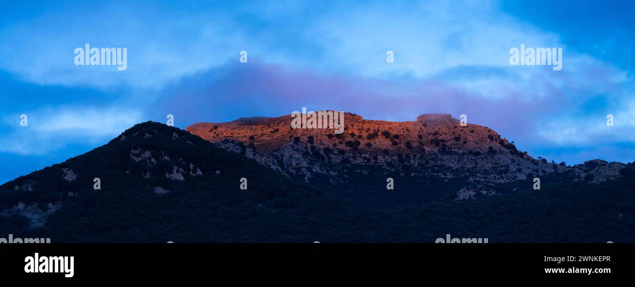 Sunset on Mount Candina in the town of Liendo. Liendo Valley, Eastern Coastal Mountain, Cantabrian Sea, Cantabria, Spain, Europe Stock Photo