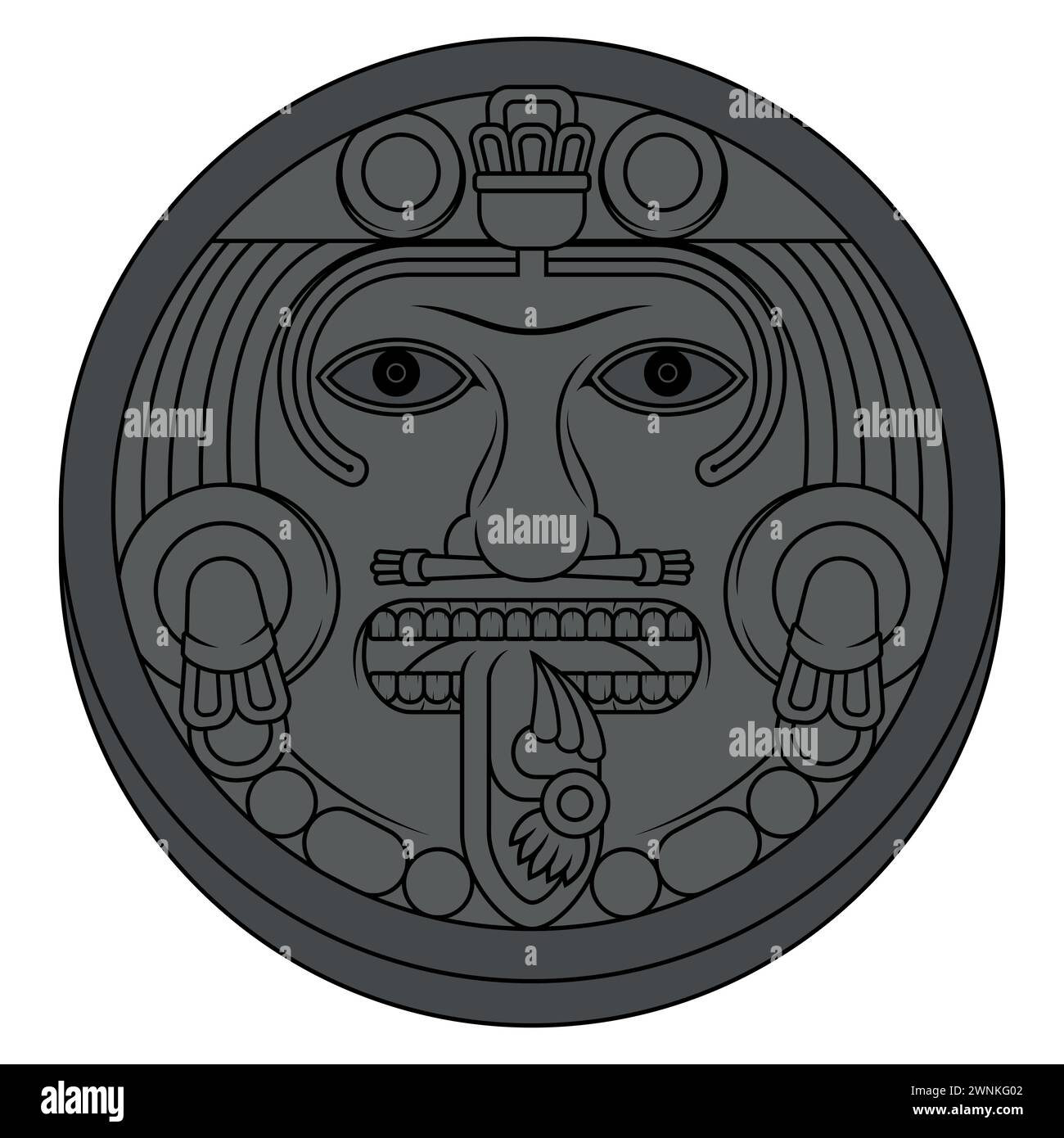 Vector design of Aztec calendar, monolithic disk of the ancient Mexica, sun stone of the Aztec civilization Stock Vector