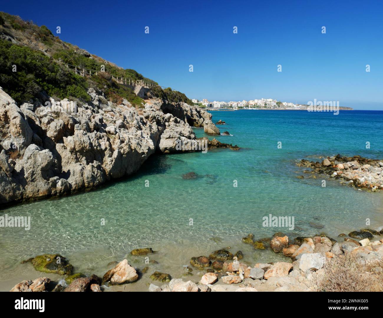 Almyros beach, Agios Nikolaos, Crete. Stock Photo