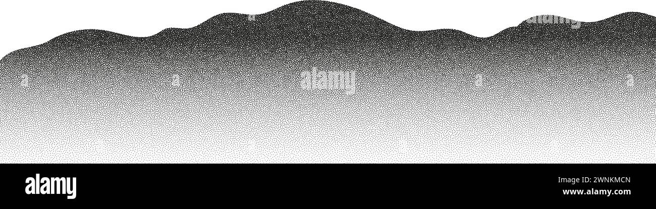 Black noise dots, a sand grain effect, and grunge banner.Grayscale vector halftone dots background with a fading dot effect, resembling a abstract mou Stock Vector