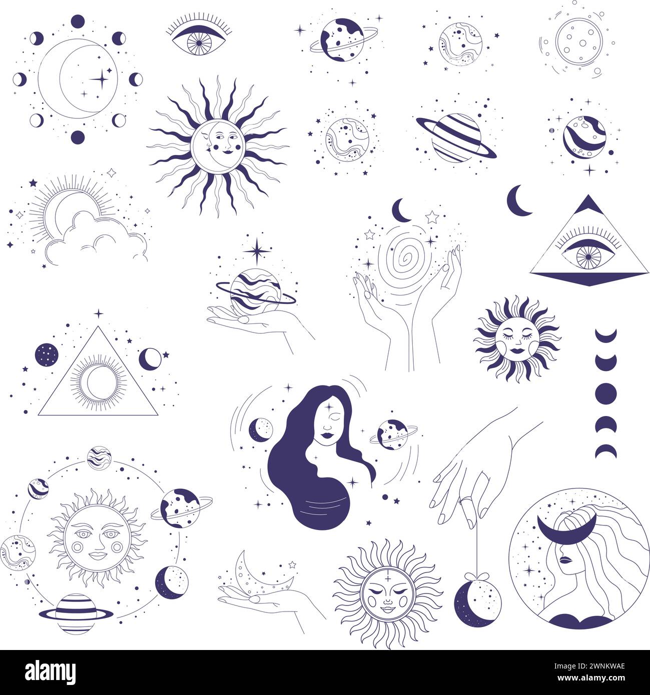 Constellations and minimalist magic symbols set Stock Vector