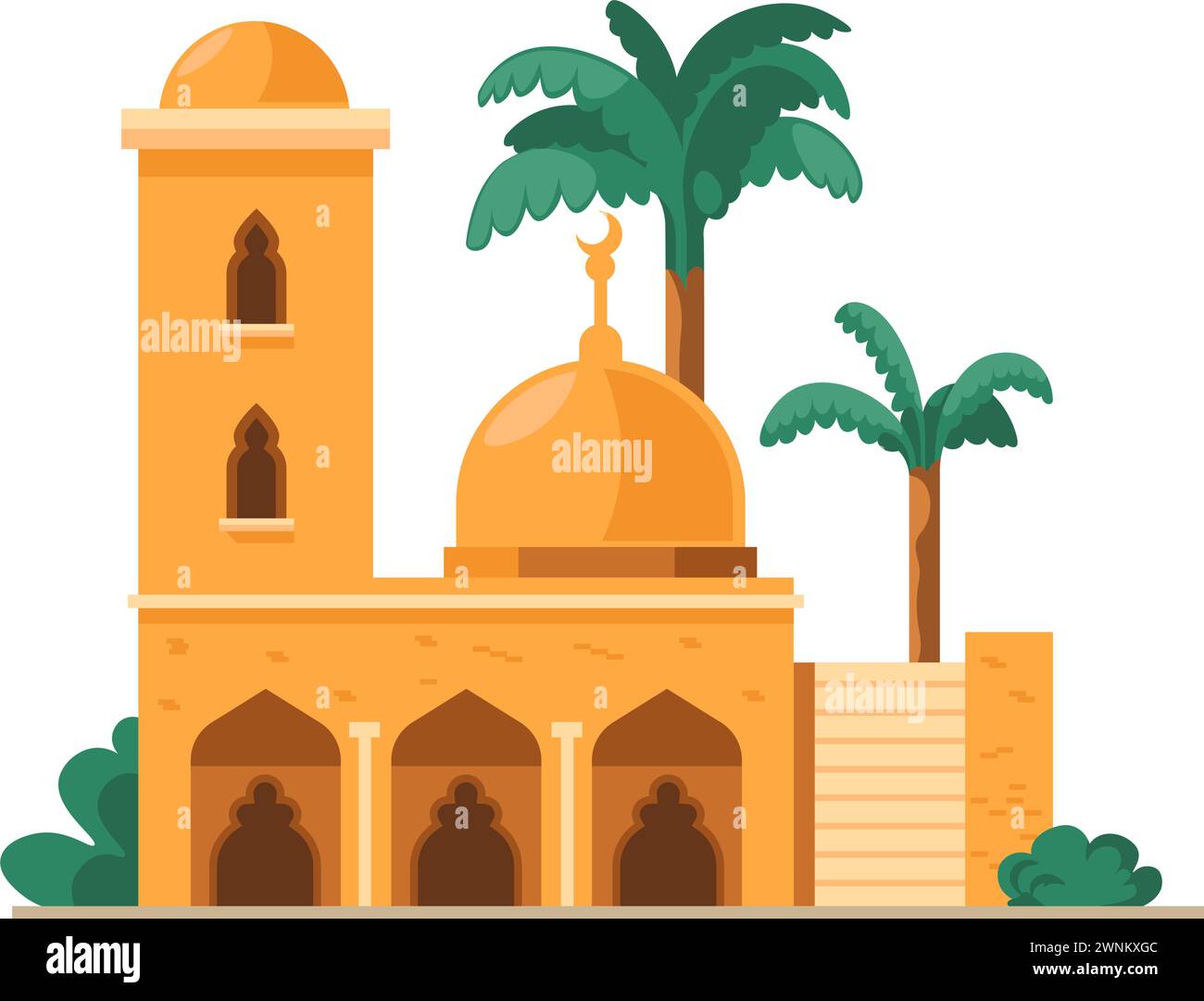 Islamic architecture, mosque with minaret and dome Stock Vector