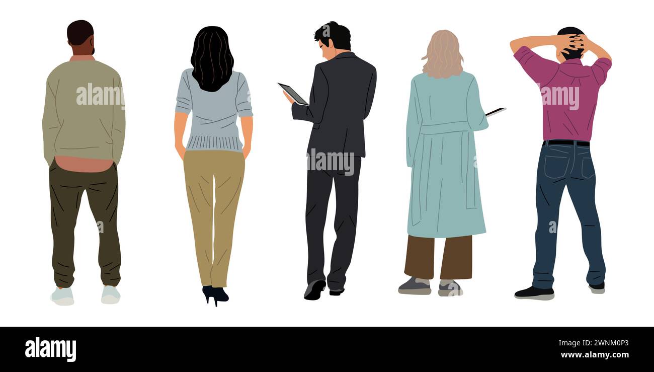 Set of different business people stands rear view Stock Vector Image ...