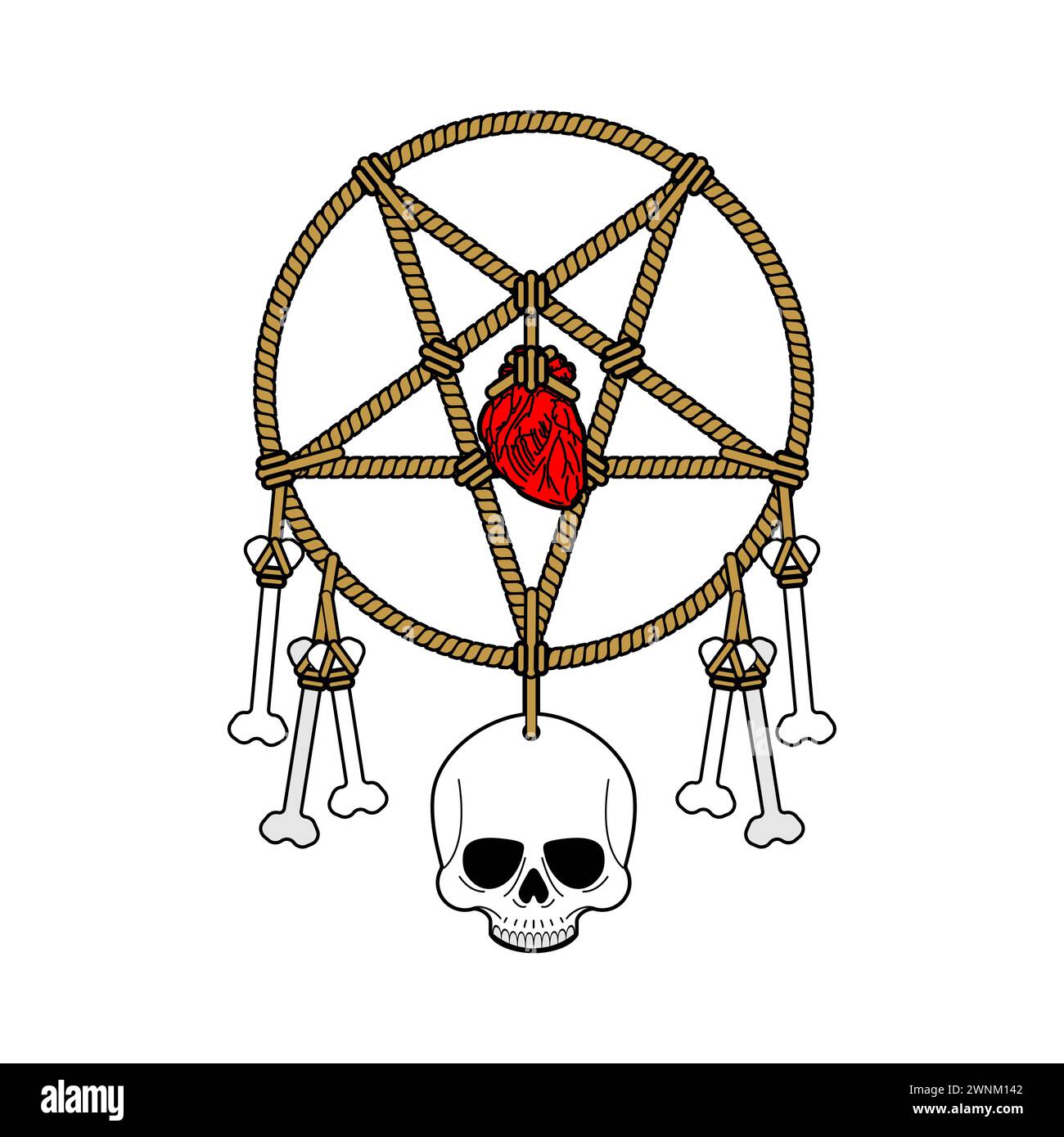 Nightmare dream catcher. Pentagram, skull and circle. Symbol of