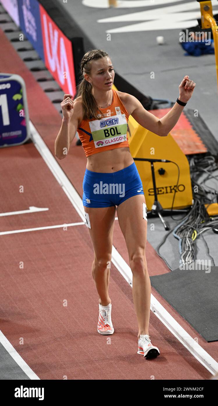 Glasgow, UK . 02nd Mar, 2024. Femke Bol wins gold in the women's 400m