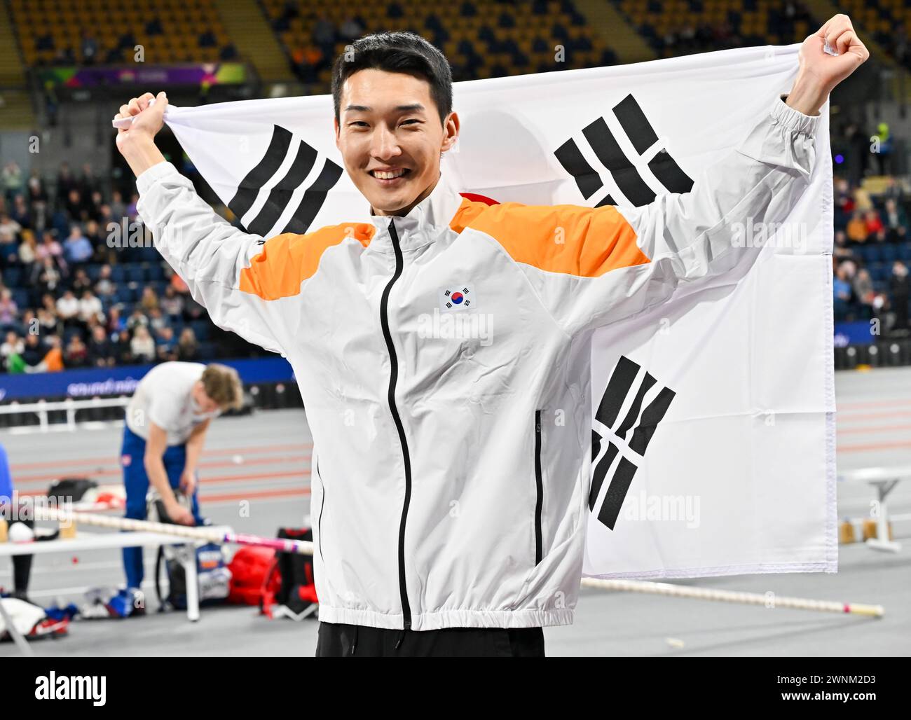 Glasgow, Scotland, UK. 03rd Mar, 2024. Sanghyeok WOO (KOR) celebrates as he finishes in 3rd