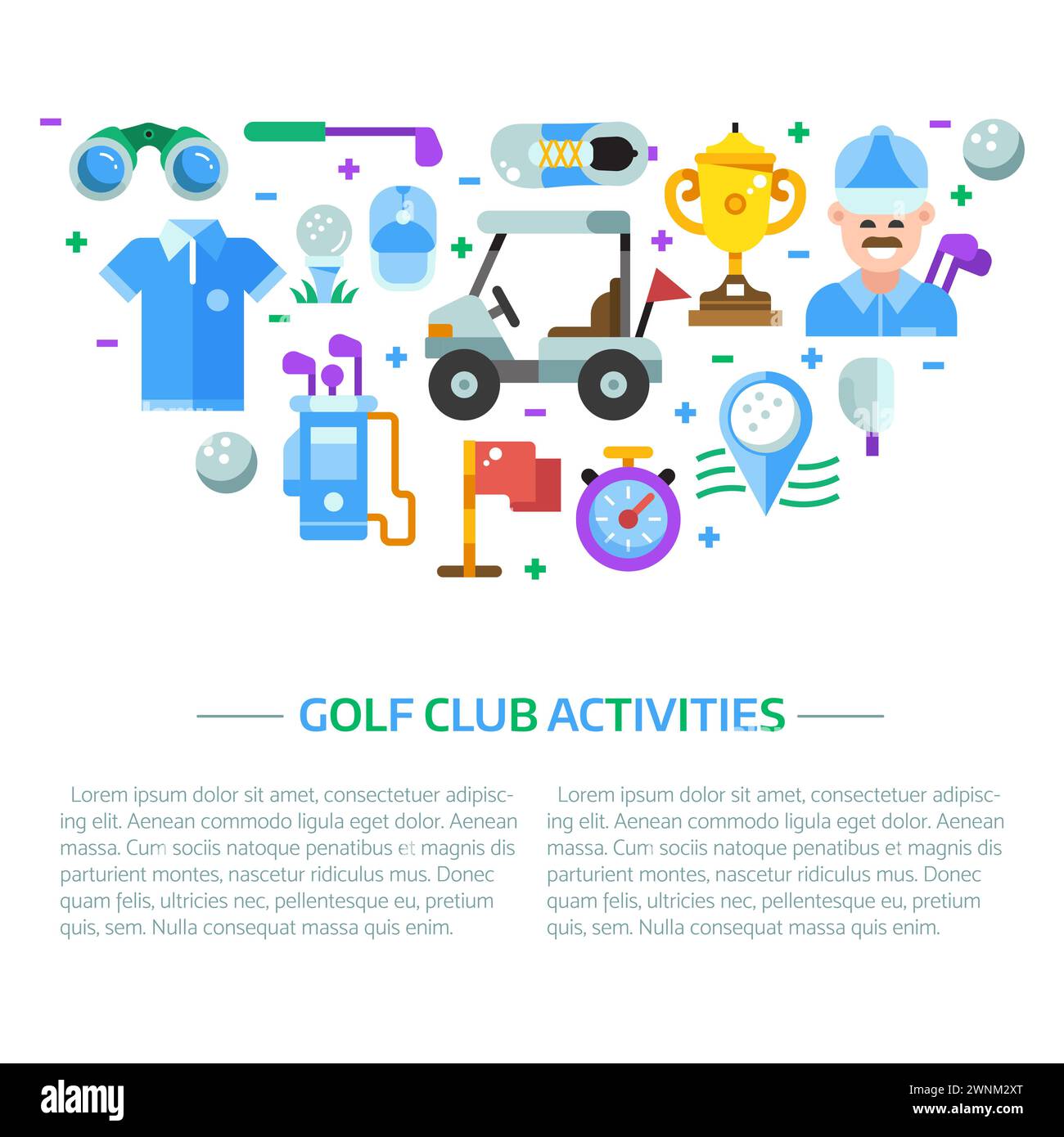 Golf Club Web Banner Template in Flat Stock Vector