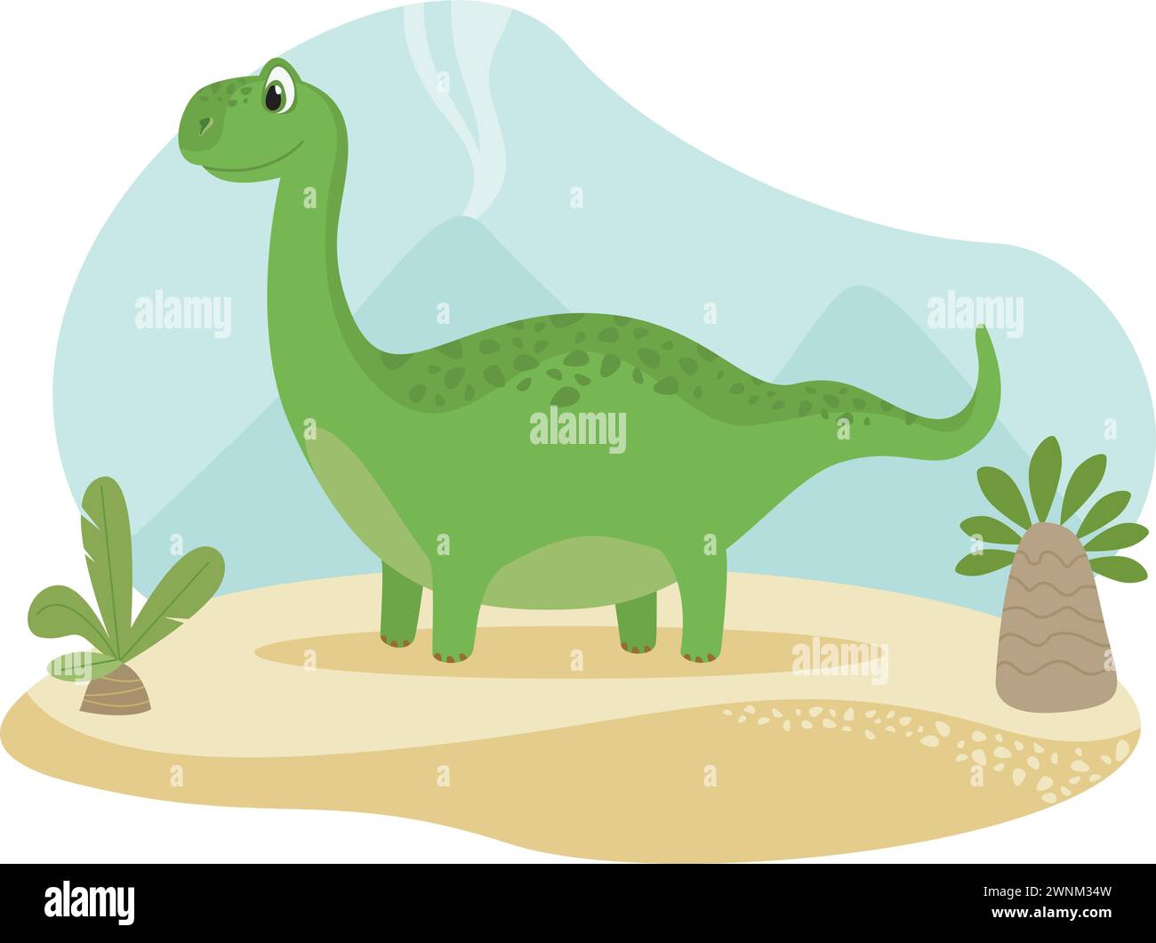 Cute Brachiosaurus dinosaur character. Prehistoric lizard, Jurassic era