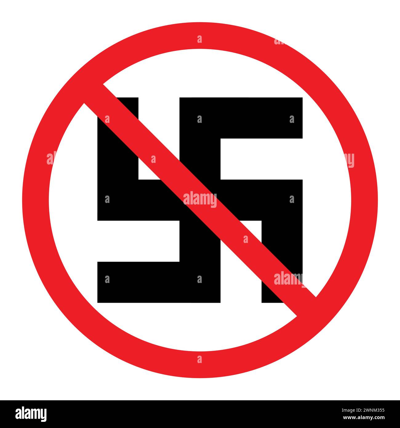 stop Nazism sign, vector red crossed out circle symbol with swastika Stock Vector